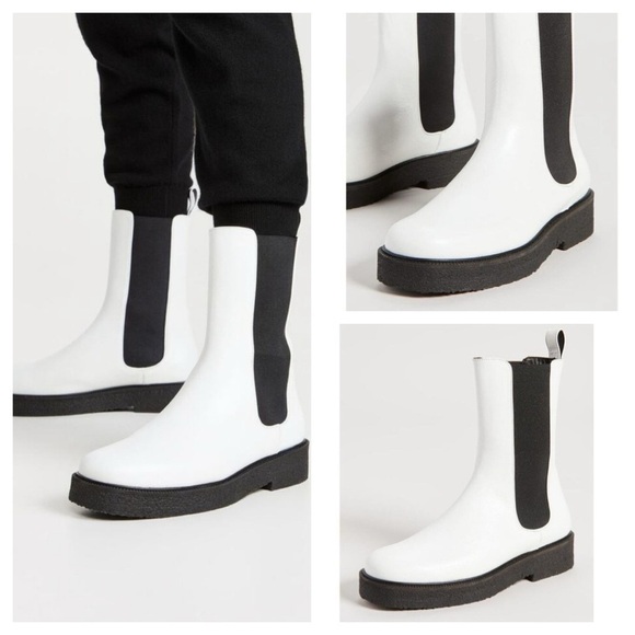 STAUD Palamino White Leather Black Gore Ankle Chelsea Boots size 36 US 6 NWB - Picture 1 of 12